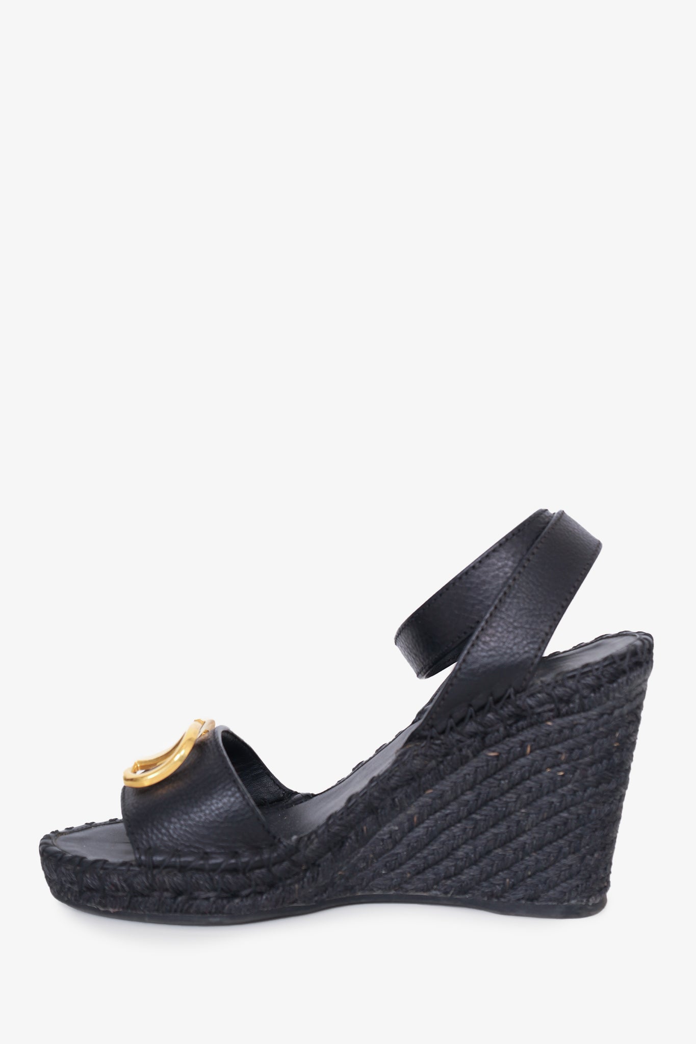 Valentino Black V-Logo Espadrille Wedges size 38