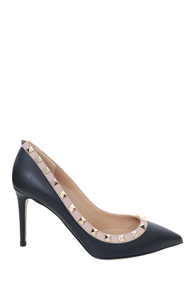 Valentino Black/Beige Leather Rockstud Pumps Size 38