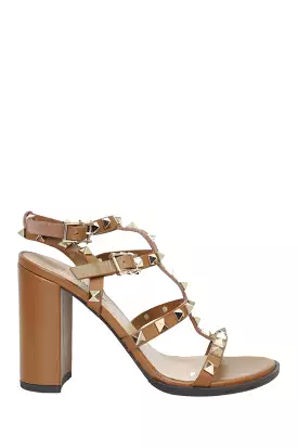 Valentino Brown Leather Rockstud Cage Heeled Sandals size 35