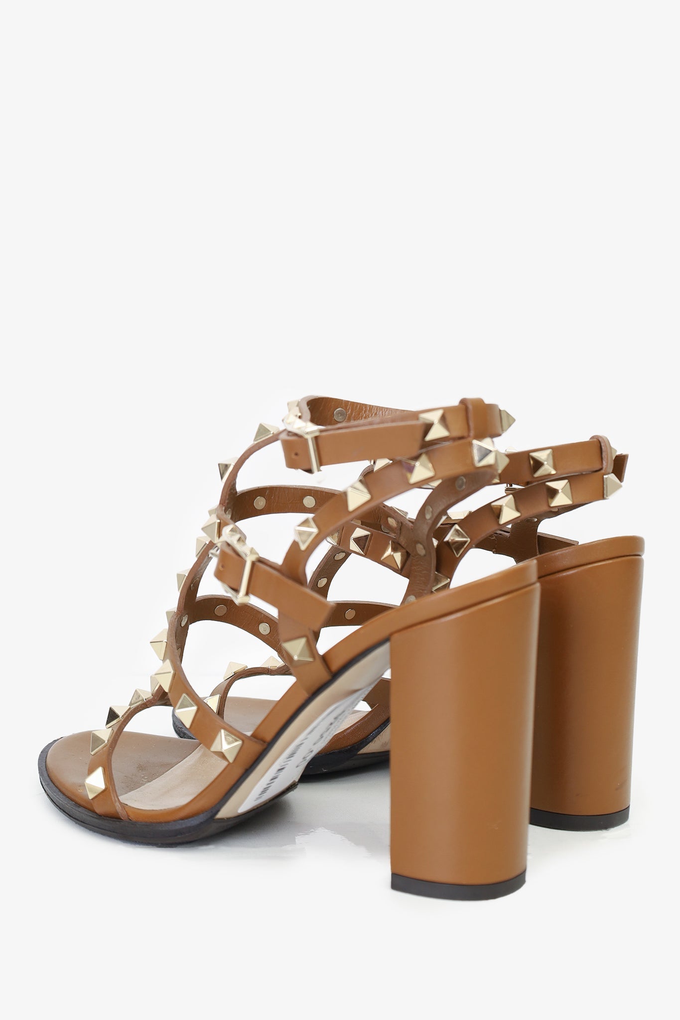 Valentino Brown Leather Rockstud Cage Heeled Sandals size 35