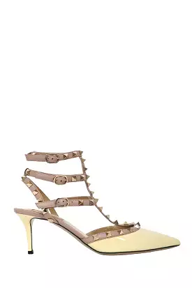 Valentino Cream/Mauve Patent Cage Rockstud Kitten Heels Size 40