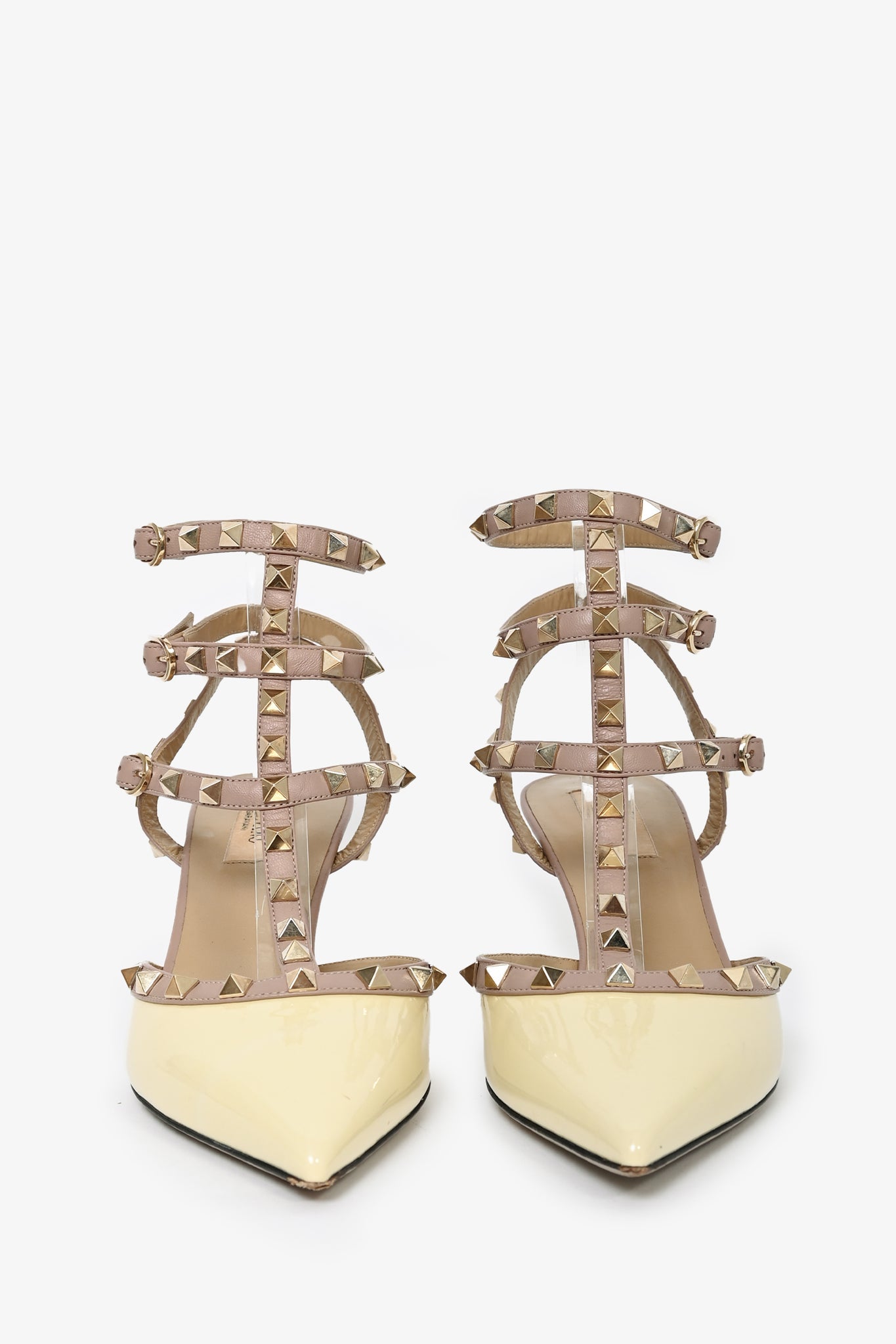 Valentino Cream/Mauve Patent Cage Rockstud Kitten Heels Size 40