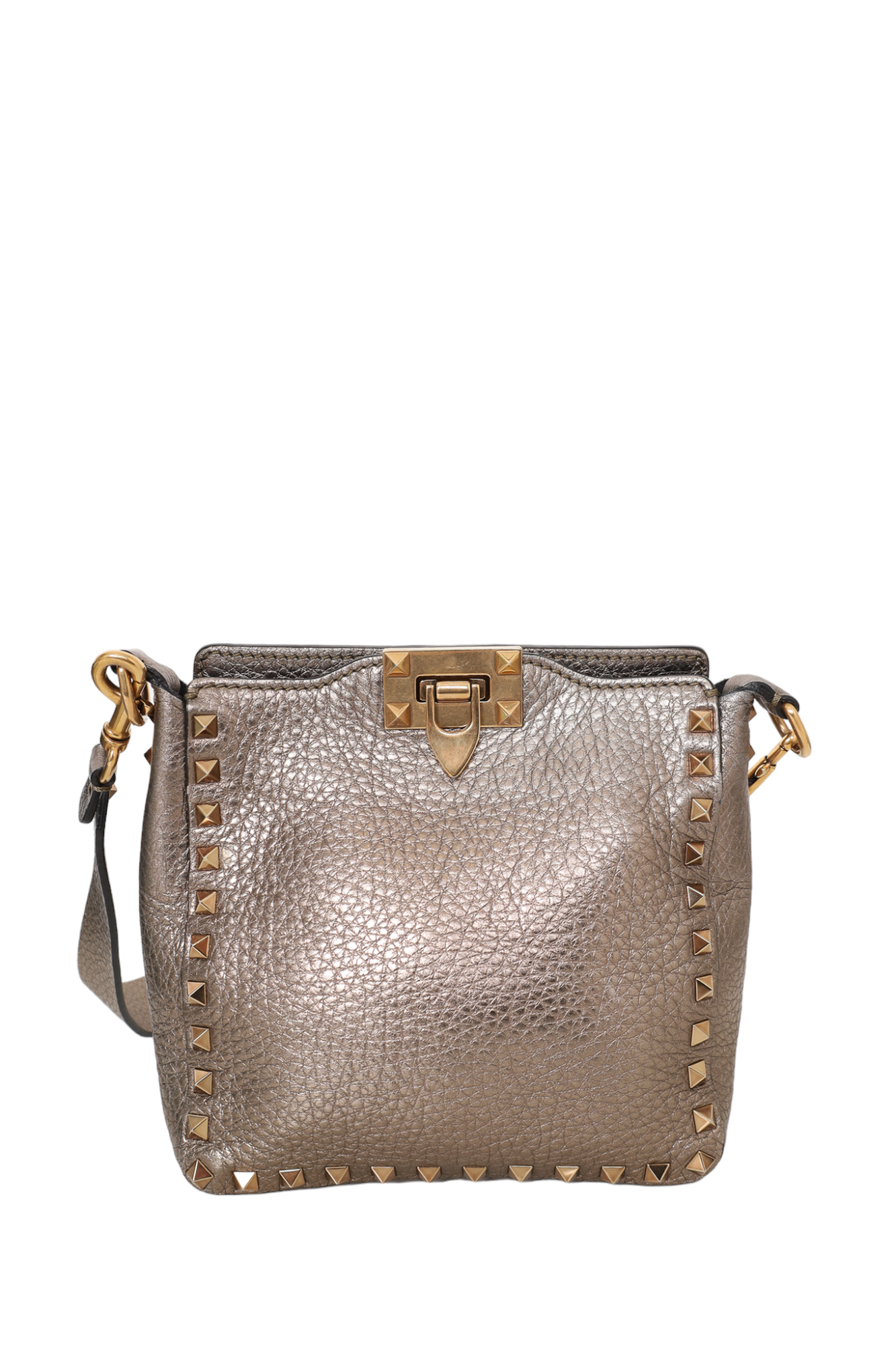 Valentino Gold Metallic Rockstud Flip Lock Messenger Bag