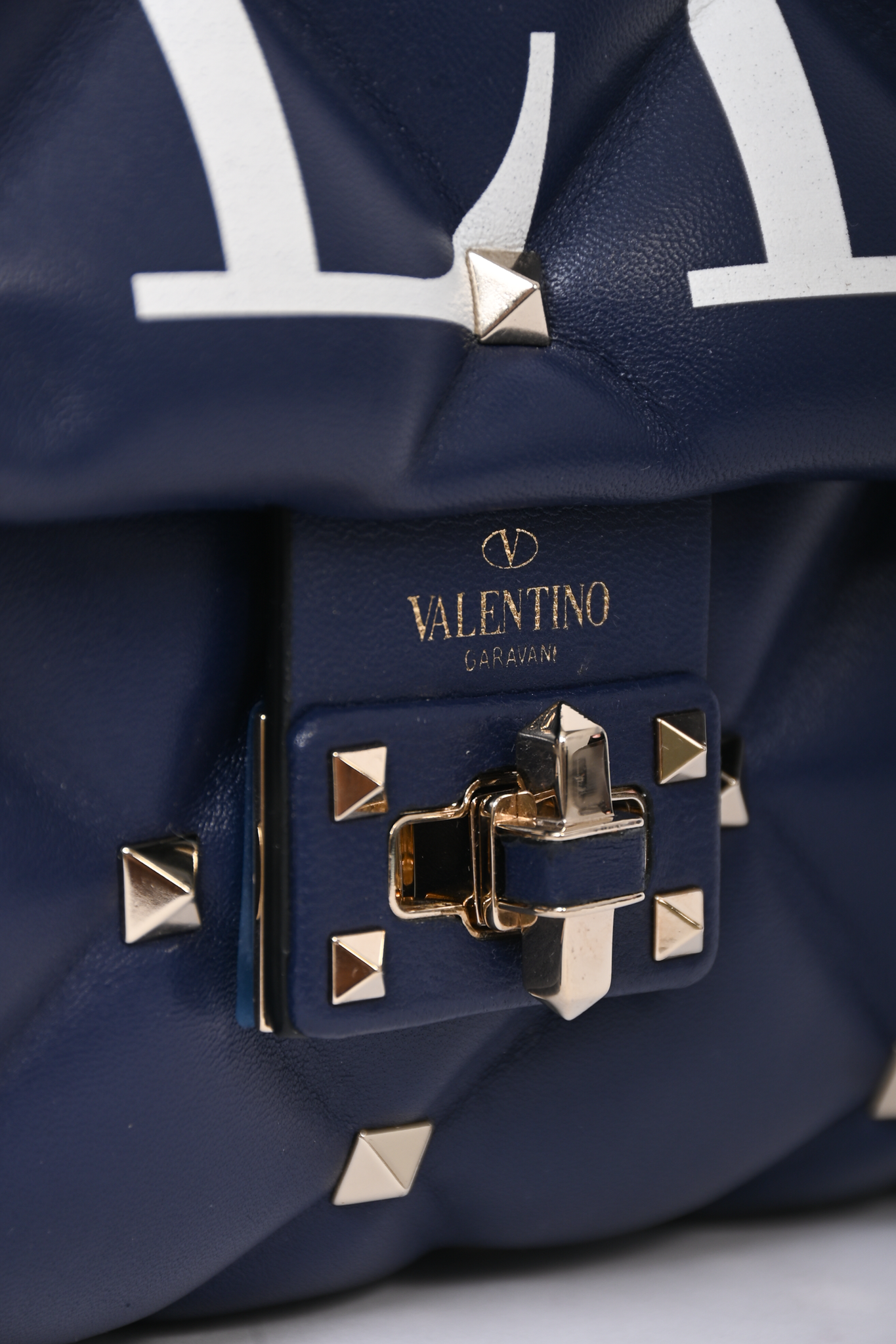 Valentino Navy Blue VLTN Printed Candystud Bag