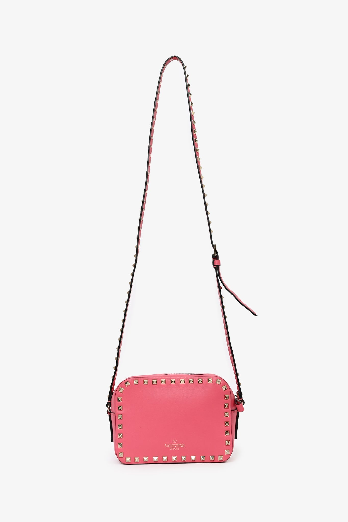 Valentino Pink Smooth Leather Rockstud Camera Bag