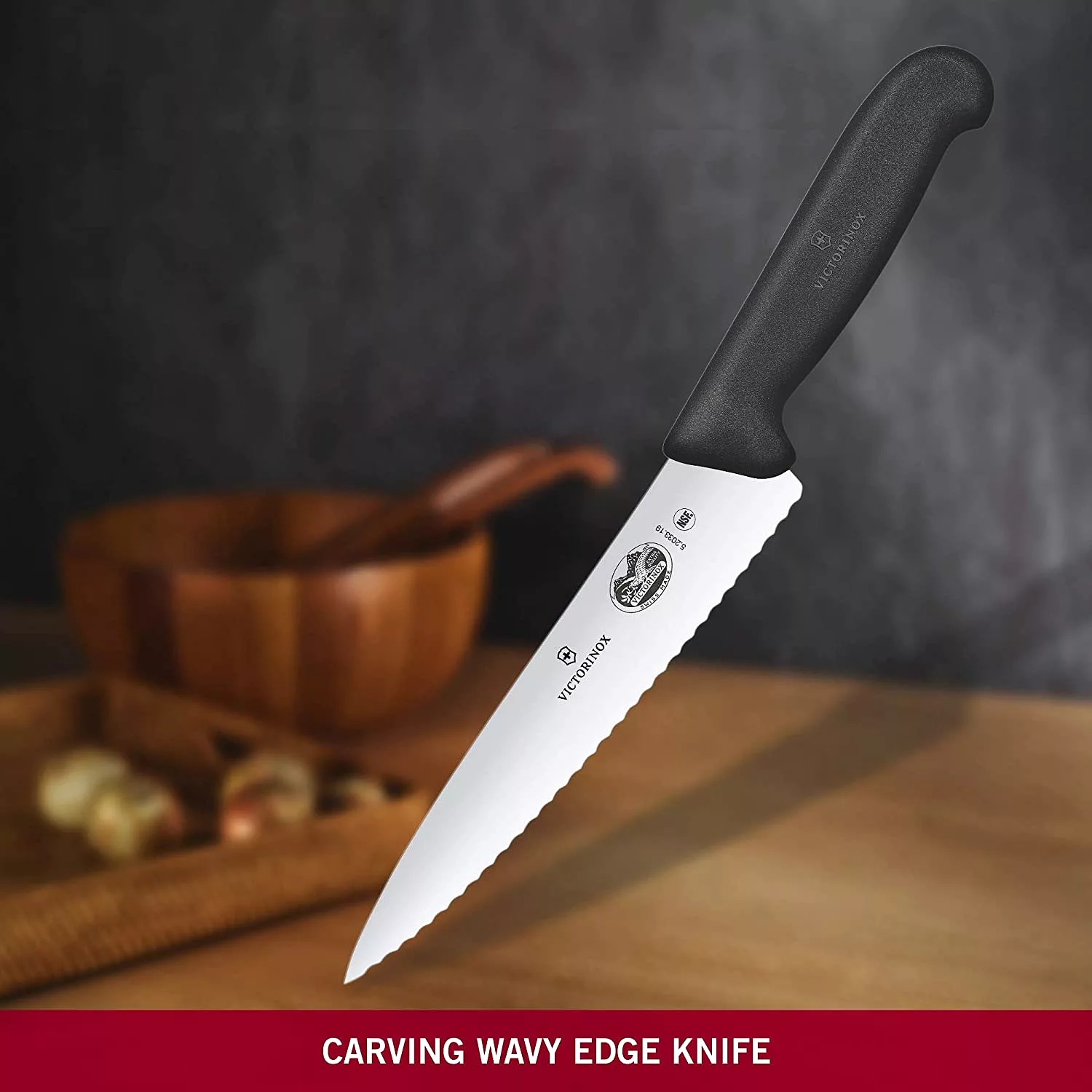 Victorinox Fibrox Wavy Edge Carving Knife, Black, 5.2033.19